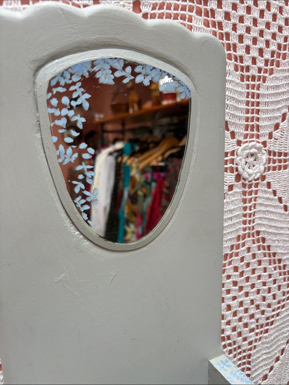 Upcycled Wooden Mirror and Holder Cottagecore Wall Hanging - Picture 3 of 8